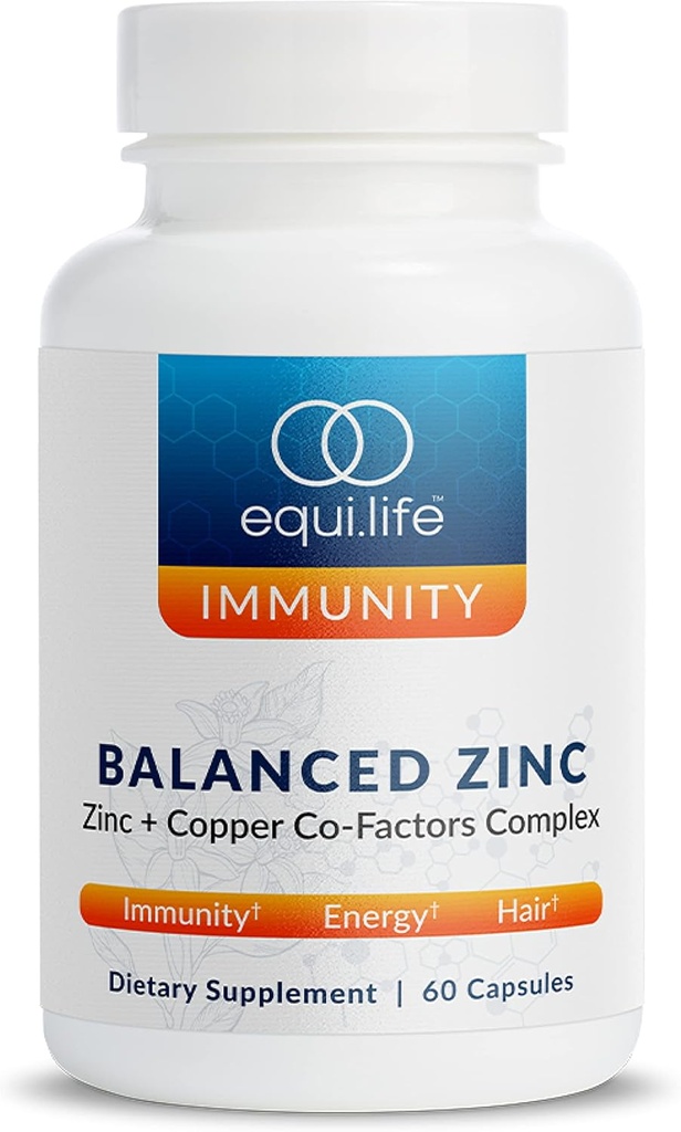 Equilife Balanceret Zink, 15 mg Zink & Kobber Co- Factor Complex tillæg med vitamin C & vitamin B6 til daglig Immunitet og wellness support, Gluten Free, Vegan, Non GMO, 60 kapsler