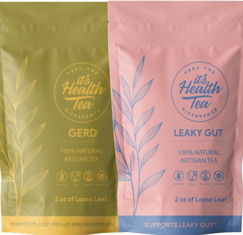 Fordøjelsesstøtte Funktionel Herbal Tea Bundle: Acid Reflux + Leaky Gut Tea Bundle til fordøjelsesstøtte & Balance