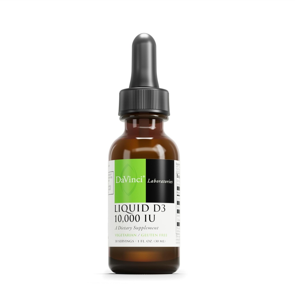 DAVINCI Labs Liquid D3 10.000 IE - Hjælper support ben sundhed, immunforsvar & hjerte sundhed med vitamin D3 - Gluten Free & Vegetarian - 1 Fl Oz (30 Servere)