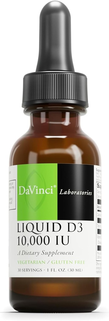 DAVINCI Labs Liquid D3 10.000 IE - Hjælper support ben sundhed, immunforsvar & hjerte sundhed med vitamin D3 - Gluten Free & Vegetarian - 1 Fl Oz (30 Servere)