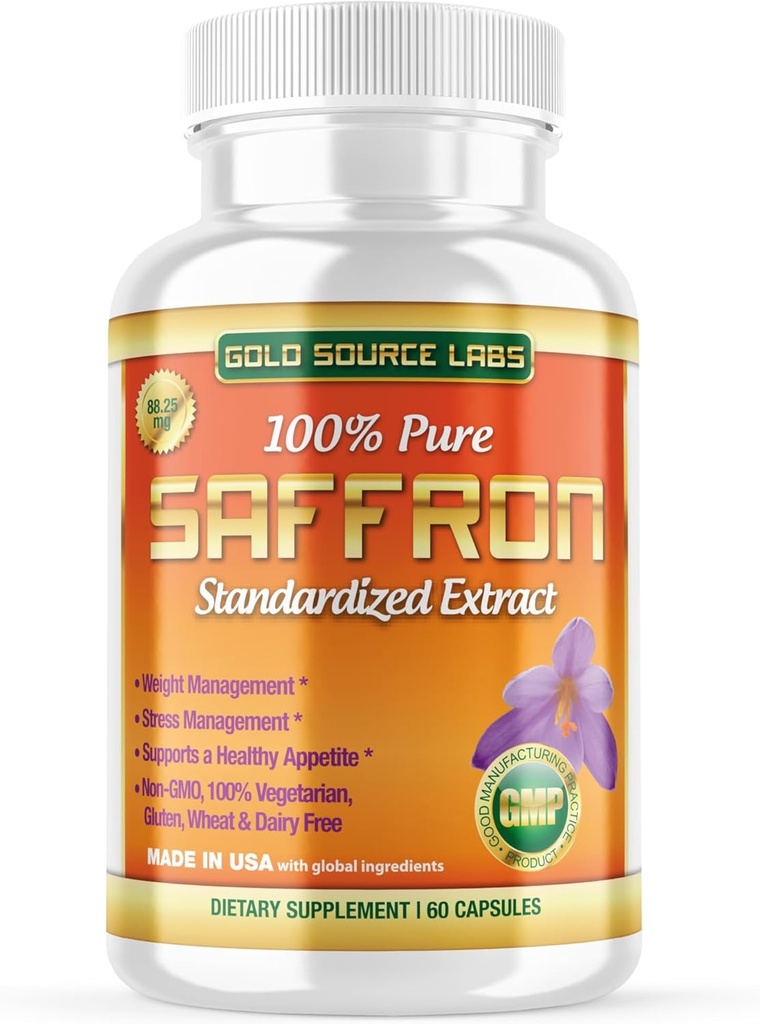 Safran Extract Supplement - 88,25 mg kapsler med standardiseret 3, 3% Safranal Extract Plus Pure Safran Powder, 60 Maksimal styrke Vegetariske piller - Premium Appetit og Eye supplement