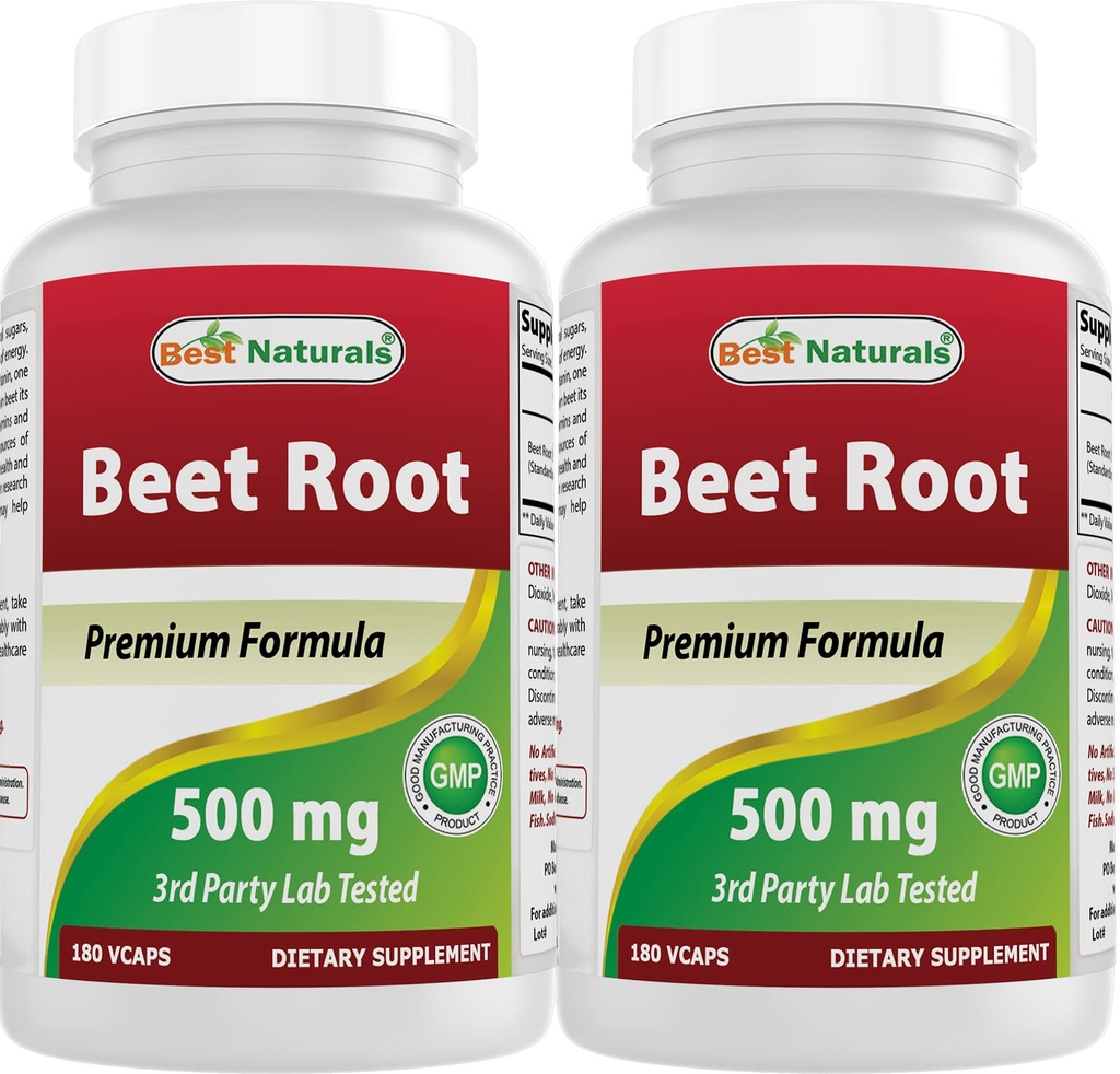 Bedste Naturals Beet Root Powder 500 mg 180 kapsler (180 greve (pakke med 2))
