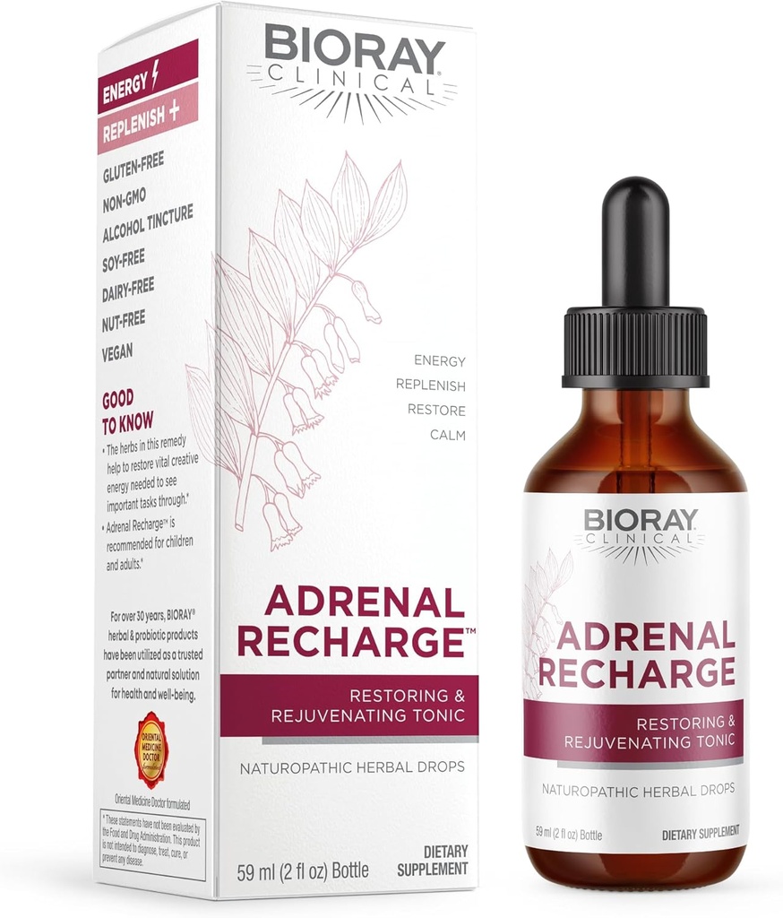 BIORAY Clinical Adrenal Recharge - 2 fl oz - Gendannelse og foryngende Alkohol tinktur - Non-GMO, Vegan, Gluten Free