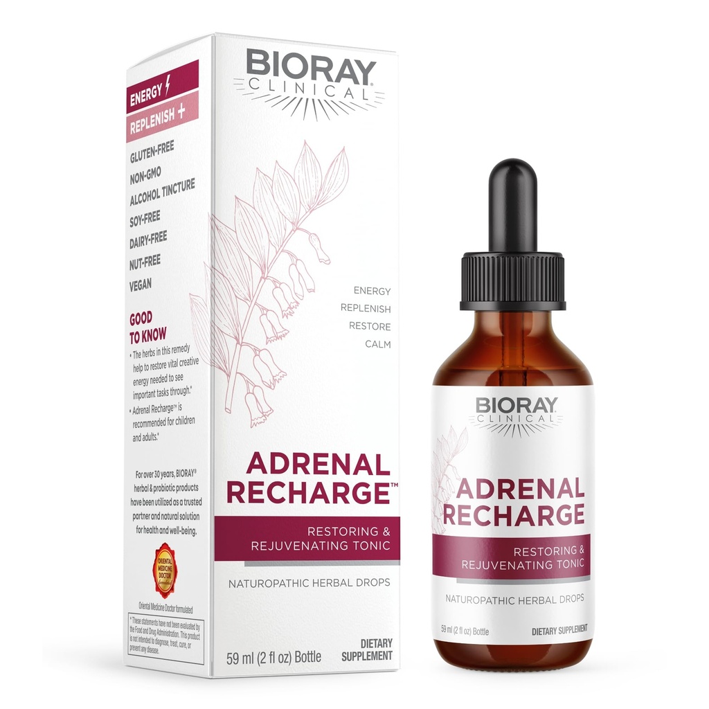 BIORAY Clinical Adrenal Recharge - 2 fl oz - Gendannelse og foryngende Alkohol tinktur - Non-GMO, Vegan, Gluten Free