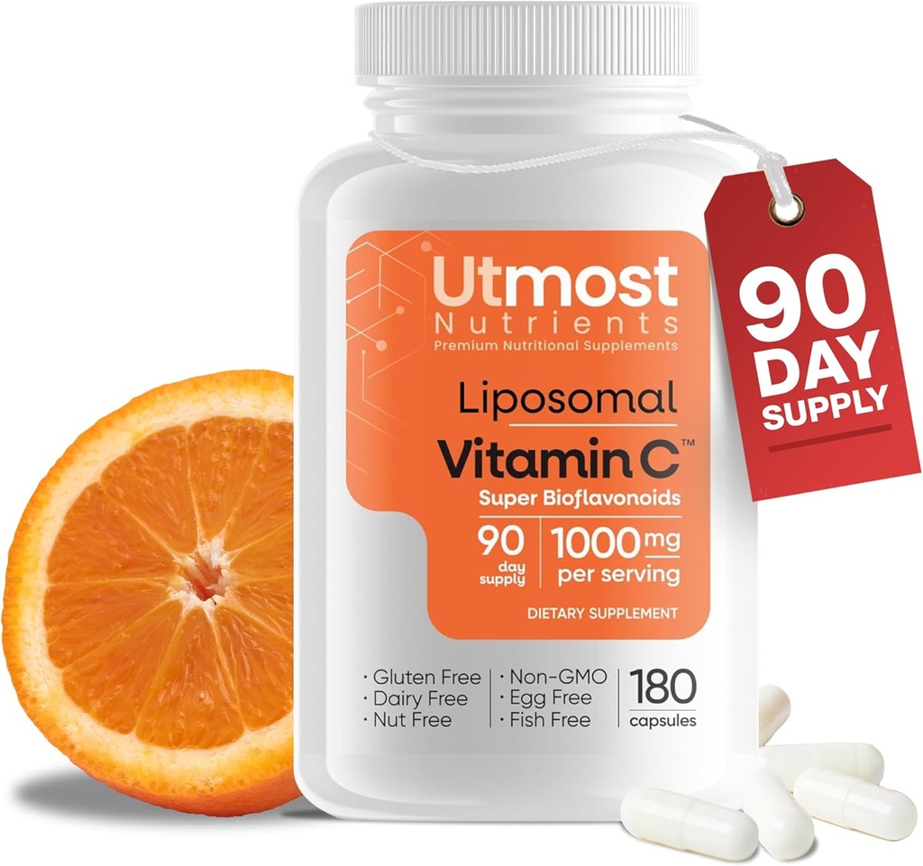 Liposomal Vitamin C - 1000MG VIT C & 100MG Super Bioflavonoid Complex for Enhanced Wellness124; Antioxidant supplement med naturlige rå ingredienser til voksne • 124; Avanceret support • 124; Non- GMO (180 kapsler)
