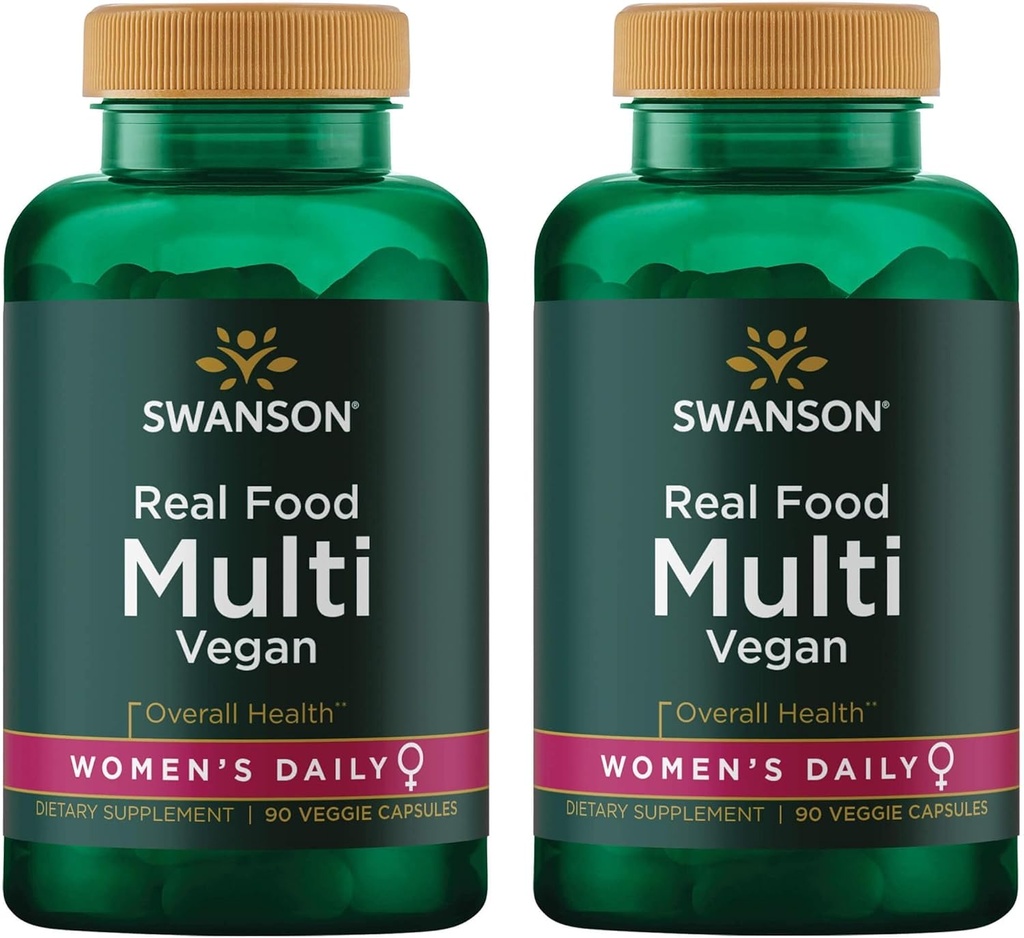 Real Food Multi Women 's Multivitamin Multimineral Women' s Health Urinary Tract Stress Response Bone Hir Skin Nails Support Vegan Gluten- Free Non- GMO 90 Veggie Capsules Veg Caps (2 Pack)