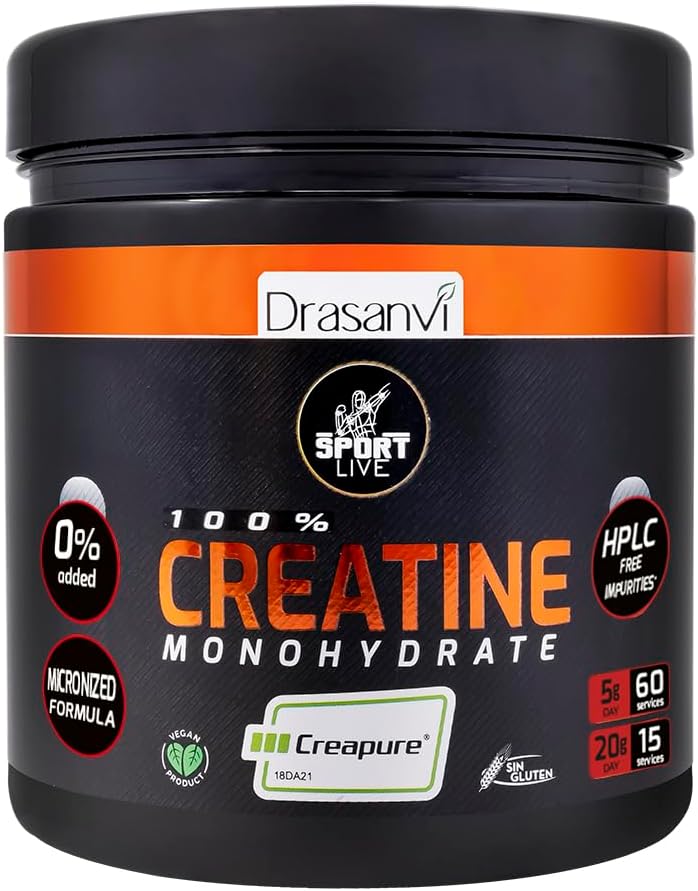 DRASANVI Sport Live 10.58 Ounce Creatin monohydrat pulver - Styrker og øger dine muskler - uden allergener - Neutral Flavor - Ren og effektiv sammensætning