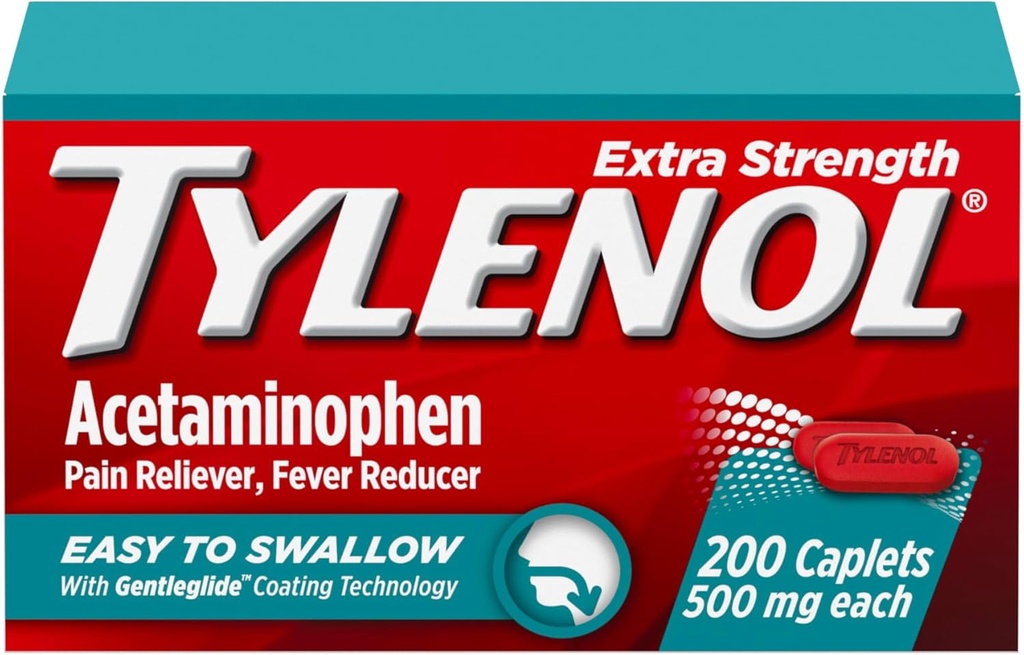 Tylenol Ekstra styrke Let at synke Acetaminophen, Smerte Reliever & Feber Reducer Overtrukne kapsler til voksne med Gentleglide teknologi, 500 mg Ekstra styrke Acetaminophen, 200 te