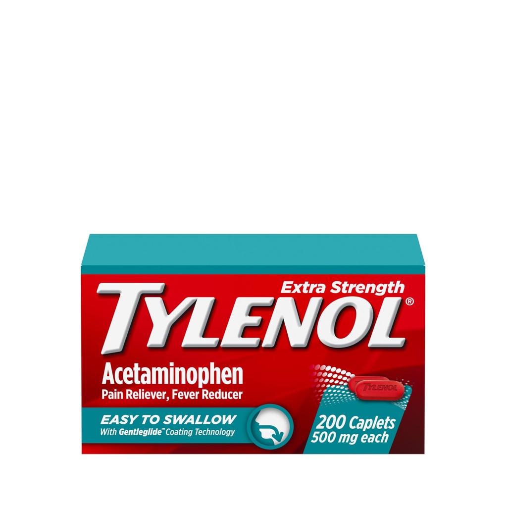 Tylenol Ekstra styrke Let at synke Acetaminophen, Smerte Reliever & Feber Reducer Overtrukne kapsler til voksne med Gentleglide teknologi, 500 mg Ekstra styrke Acetaminophen, 200 te