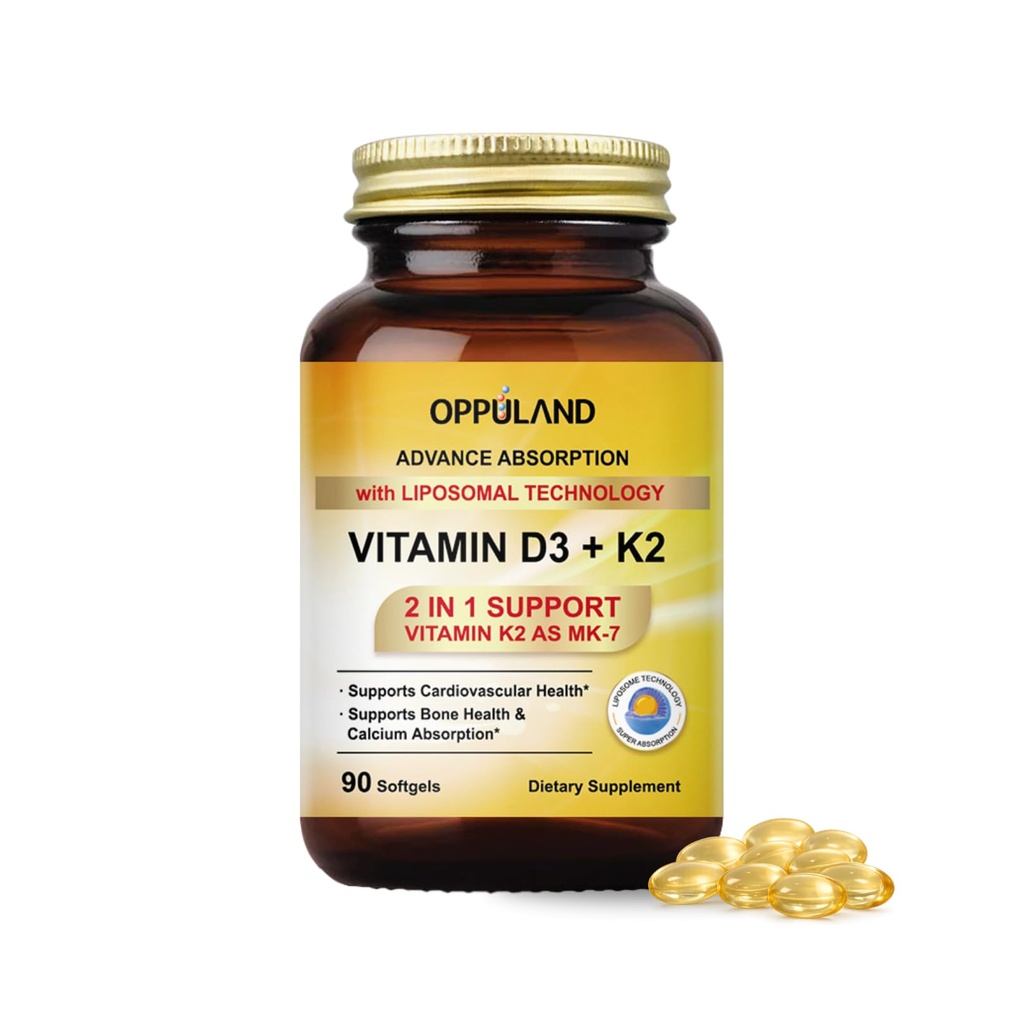 D3- vitamin + K2 5000 IE - Liposomal Technology for Enhanced Absorption - MK- 7 Vitamin K2 100mcg - Understøtter Bone & Calcium Metabolisme - D3K2 Supplement for mænd og kvinder - 90 Softgels