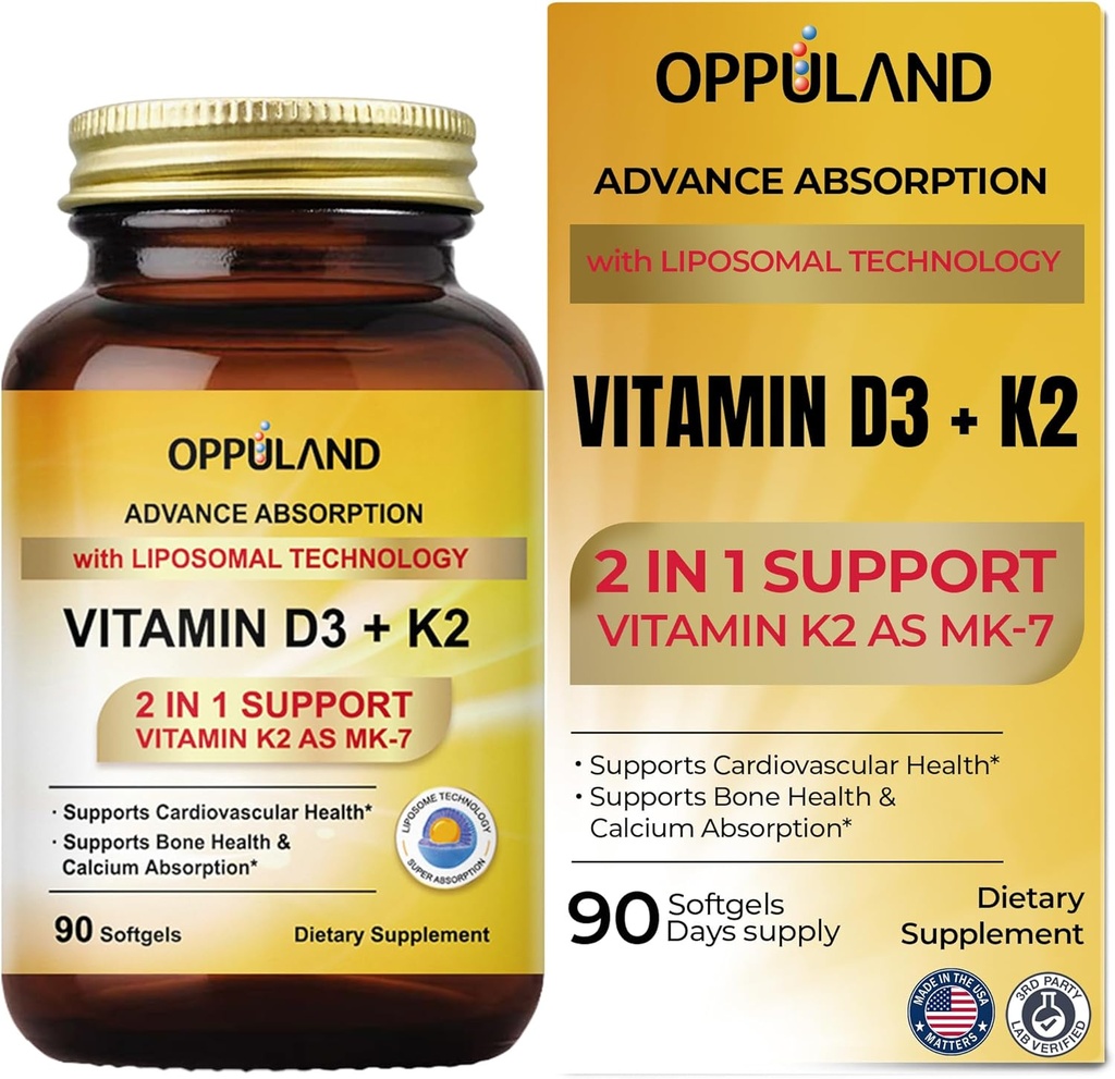 D3- vitamin + K2 5000 IE - Liposomal Technology for Enhanced Absorption - MK- 7 Vitamin K2 100mcg - Understøtter Bone & Calcium Metabolisme - D3K2 Supplement for mænd og kvinder - 90 Softgels