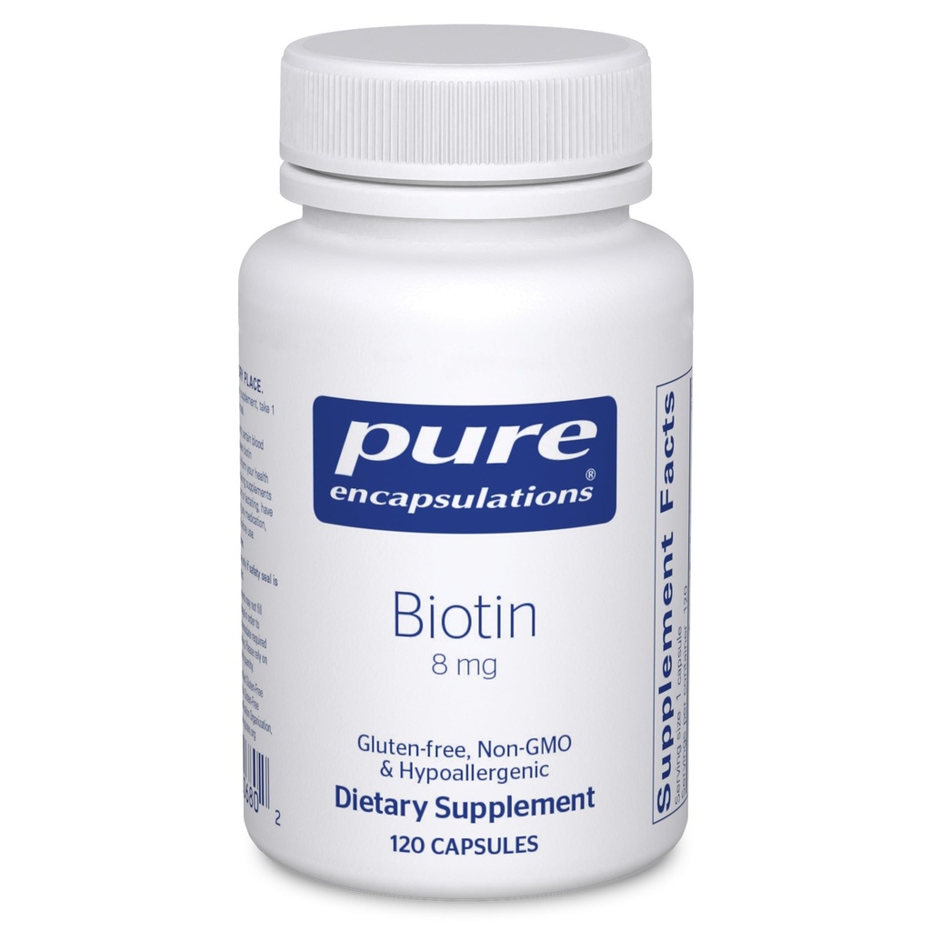 Pure indkapslinger Biotin 8 mg - B Vitamin supplement til støtte Stress Relief, hår, hud og negle Styrkelse, Metabolisme, Kulhydrat Support & Nervesystemet * - med Premium Biotin - 120 kapsler