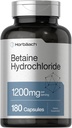 Horbäach Betaine HCl 1200mg Φ124; 180 Capsules Б124; Betaine Hydrochloride Supplements 124; Non- GMO, Gluten Free
