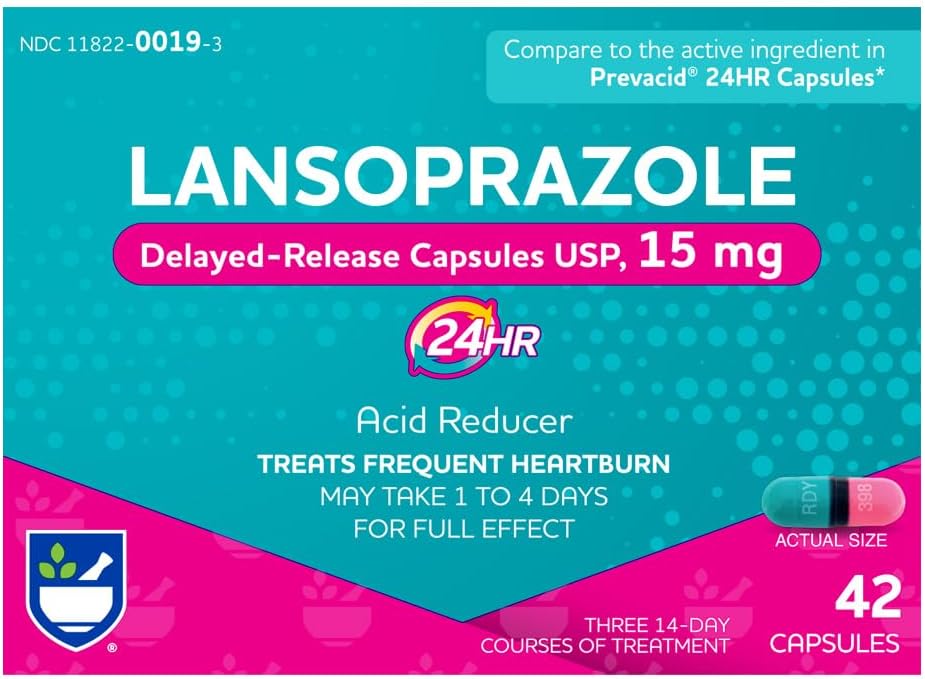 Rite Aid Lansoprazol 15 mg - 42 kapsler, syre Reducer Forsinkede frigivelseskapsler USP, Heartburn Relief og syre Reflux, op til 24 timer Relief