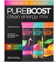 Pureboost immun ren energi booster, genopfriskende energi drik mix og immunitet supplement med hyldebær, 1.200 mg C-vitamin, vitaminer A + D, og zink. Sukkerfri (Combo Pack, 30 Greve)