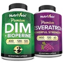 Nutrivein Premium Resveratrol kapsler og DIM supplement Bundle: High- Absorption Resveratrol supplement og DIM til inddrivelse, balance og vitalitet