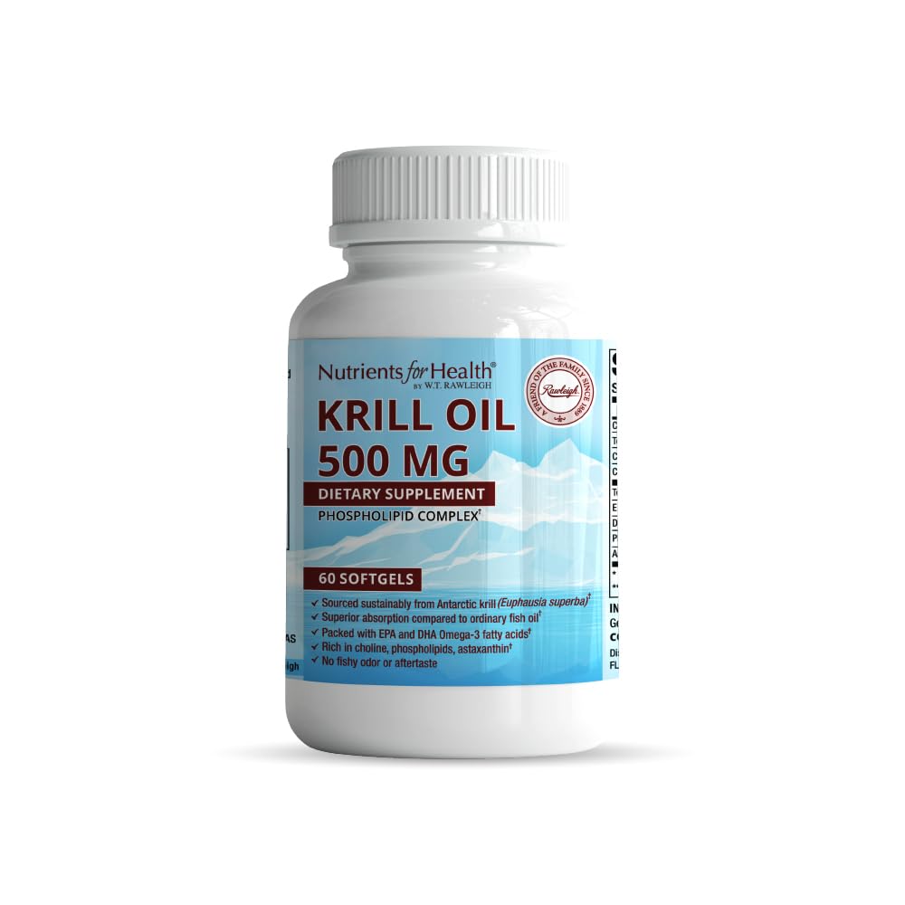 Rawleigh Premium Red Krill Oil: 60 Non- GMO Softgels, 1000mg af Euphasia Superba Oil en dag, Rich in Cholin, Phospholipids, Astaxanthin, EPA & DHA Omega-3 fedtsyrer, for Heart, Joints, Brain Health