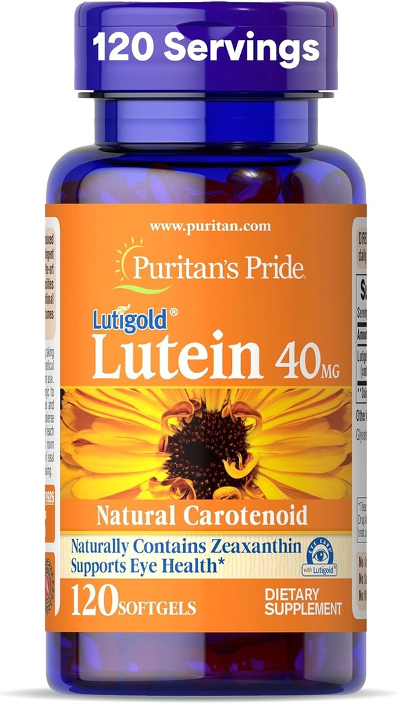 Puritan 's Pride Premium Lutigold ™ Lutein Carotenoid 40mg med Zeaxanthin til mænd og kvinder, Kosttilskud til Eye Health Support, 8 måneder Tilgang, 120 Easy- to- Swallow Softels