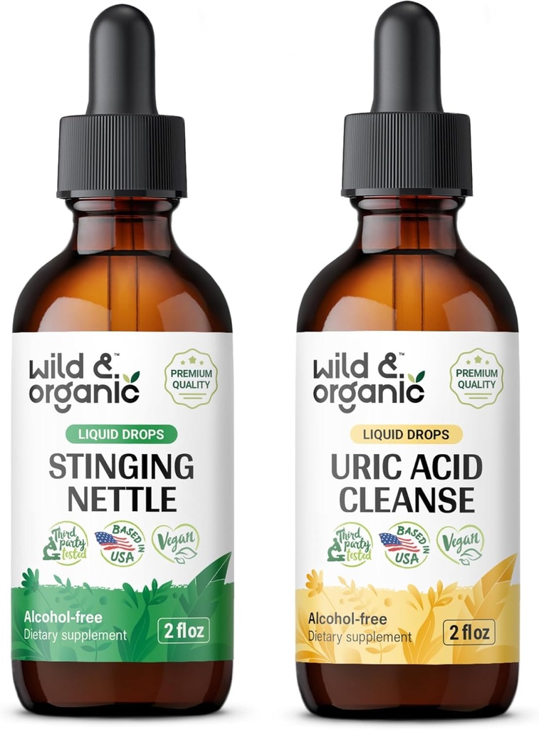 Wild & Organic Stinging Nettle Root Tinktur 2 fl oz & Uric Acid Cleanse Tinktur 2 fl oz