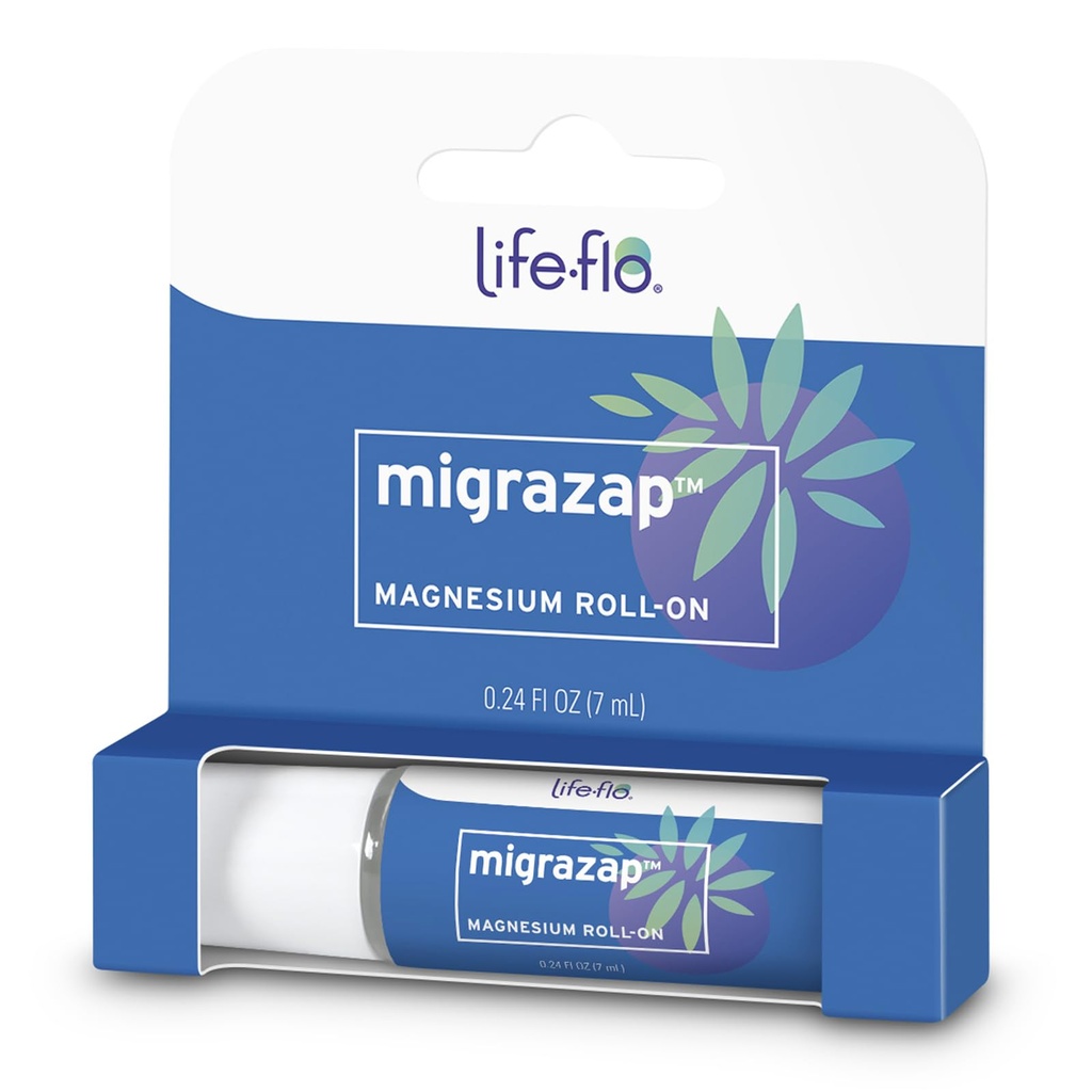 LIFE-FLO MigraZap Magnesium Roll On w/Magnesium Chloride, Lavender Essential Oil, Peppermint Essential Oil - Massage onto Temples, Forehead and Neck to Help Soothe The Mind, 60-Day Guarantee, 0.24oz