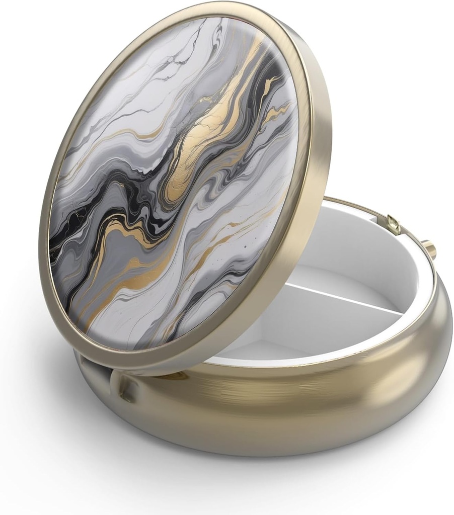 Pill Case Pill Box med spejl Retro 3 Segment Lille Pill Case for purse eller Pocket Bronze Lille Roud Pill Box eller Vitaminer, Fiskeolie, Kosttilskud, Pill Containe Travel Gaver