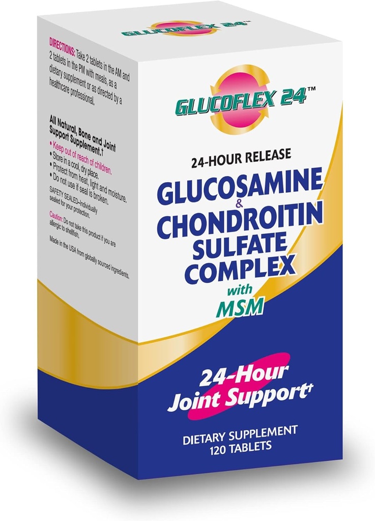 Glucoflex Glucosamine & Chondroitin Sulfate with MSM, 24 Hour Joint Support, Healthy Bones, Supports Healthy Mobility, 30 Servings, 120 Count