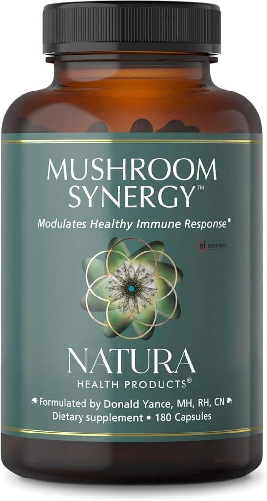 Natura Health Products Mushroom Synergy Supplement - Med Tyrkiet Hale, Red Reishi, Chaga, & Poria Mushrooms - Modulater Sund immunrespons * (180 kapsler)