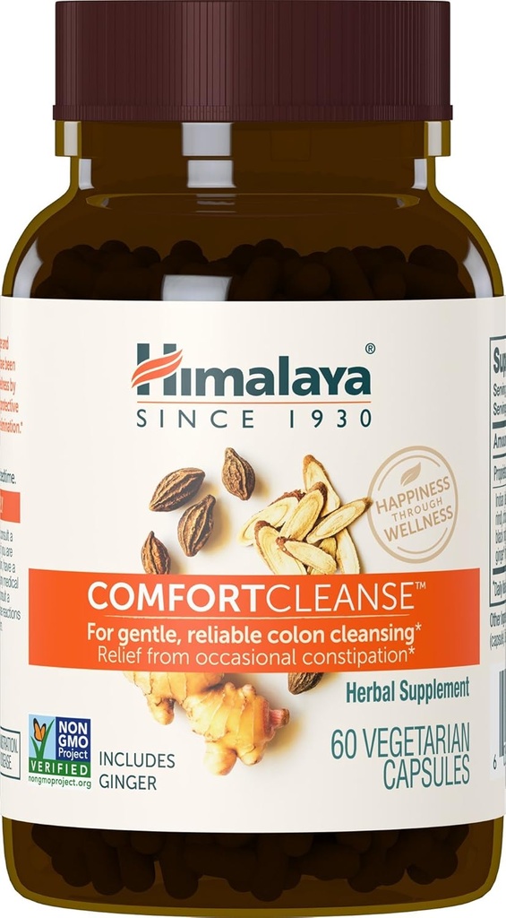 Himalaya ComfortCleanse for Detox og Gentle Colon Cleanse & Lejlighedsvis Forstoppelse, Vegetar, 500 mg, 60 Kapsler, 1 Måned Supply