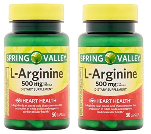 Spring Valley: 100 kapsler 500 Mg Ea. L- arginin (pakke med 2)