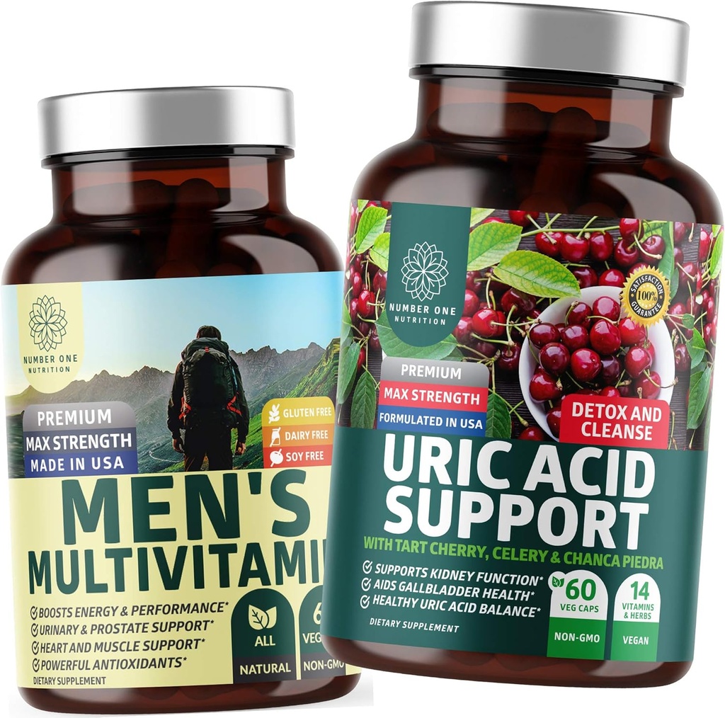 Nummer et ernæring N1N Premium Urisyre Support og mænds Multivitaminer, Alle naturlige kosttilskud til støtte energiniveauer, Prostata sundhed og urinveje funktioner, 2 Pack Bundle