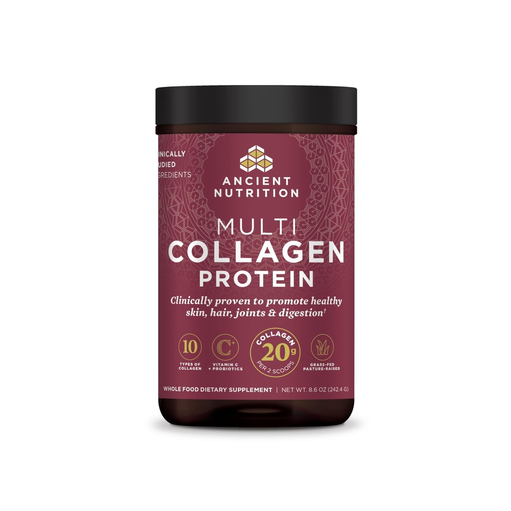 Ancient Nutrition Hydrolyzed Collagen Peptider Powder, Unflavored Multi Collagen Powder Pakninger til kvinder og mænd med C-vitamin, 24 Servering, understøtter hud og negle, Gut sundhed