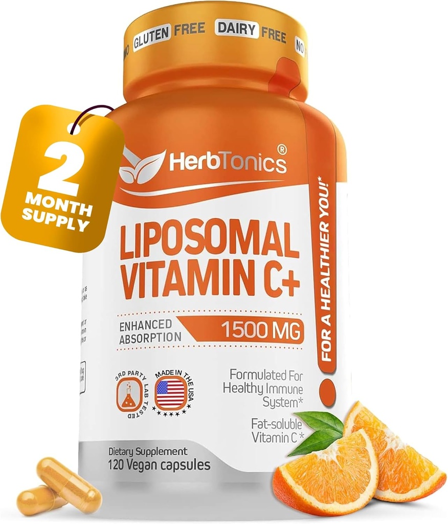 Liposomal C-vitamin Kapsler 1500mg immunsupporttilskud Supplement 124; immunsystemet Sundhed • 124; High Absorption C-vitamin C-124; Indeholder kollagen • 124; 120 Vegan Kapsler Non- GMO
