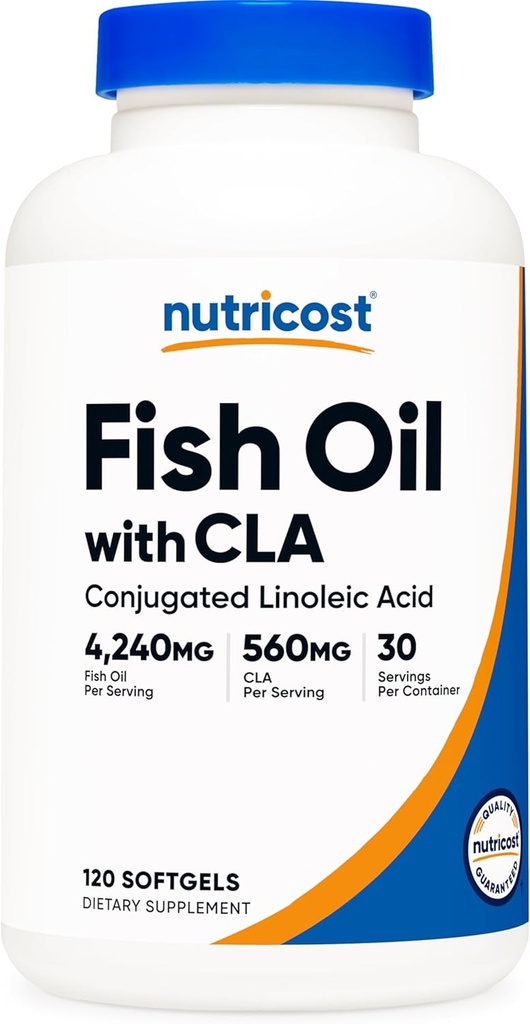 Nutricost Fish Oil med CLA (120 Softgel) - 4240mg Fish Oil og 560mg Conjugated Linolsyre Per Servering, GMO- Free, Gluten Free, 30 Servere
