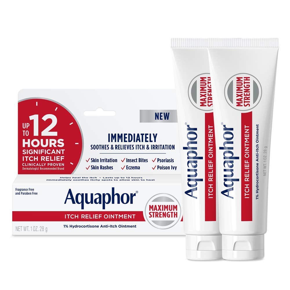 Aquaphor Itch Relief Salve, 1% Hydrocortison Anti- Itch Hudsalve, 1 Oz Tube, 2 Pack