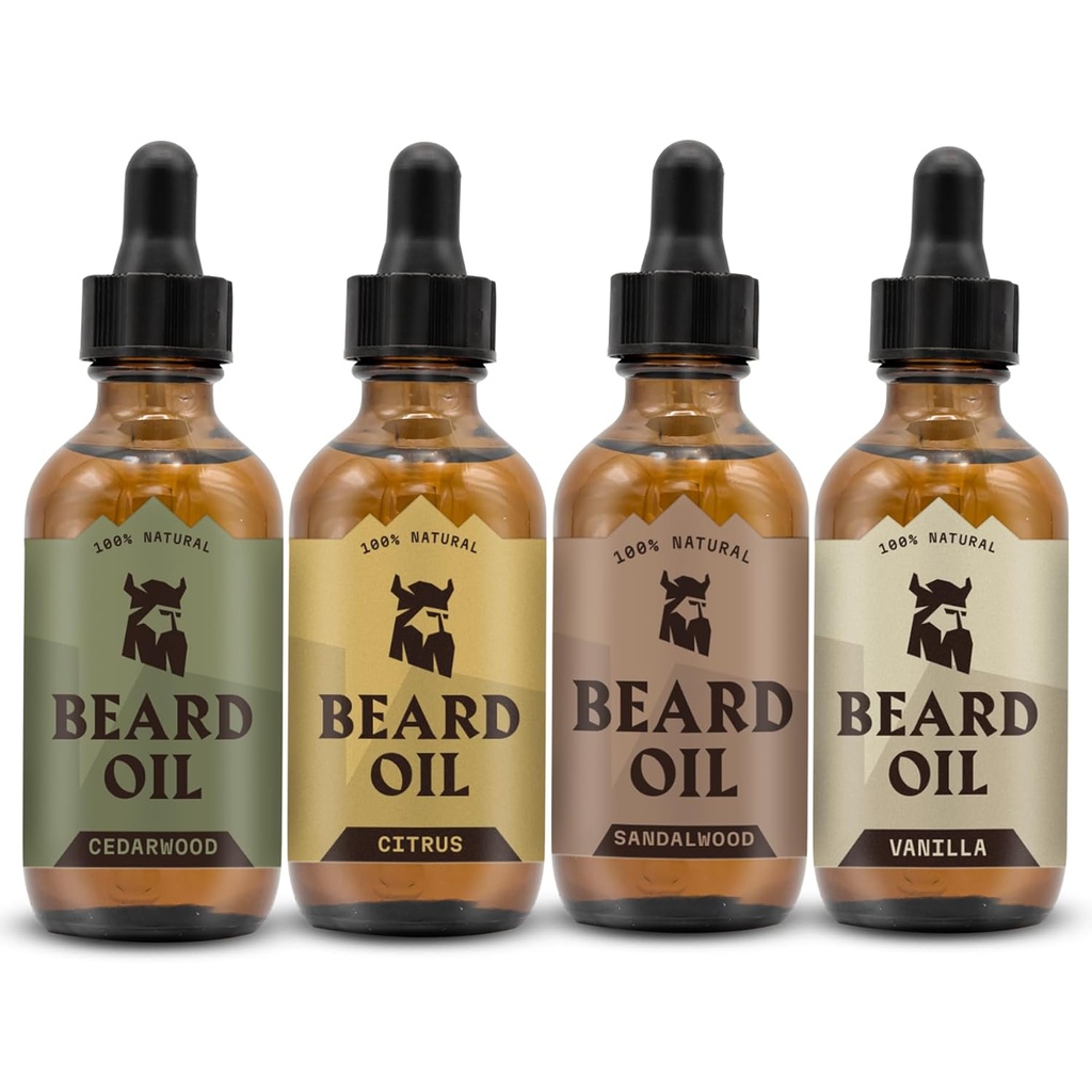Striking Viking Beard Oil for Men - 0,66 Fl Oz Pack af 4, Vanilla, Sandalwood, Cedarwood & Citrus - fremmer Fuller vækst med Beard Growth Oil - Cedarwood Vanilla dufte til mænd
