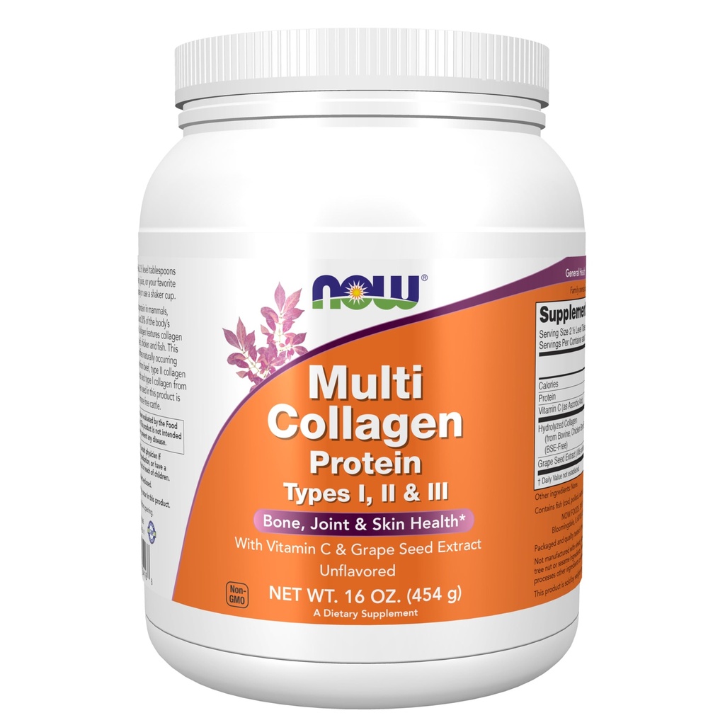 Now Foods Supplements, Multi Collagen Protein Type I, II & III Powder, Bone, Joint, og Hud Sundhed, 16 oz (454 g)