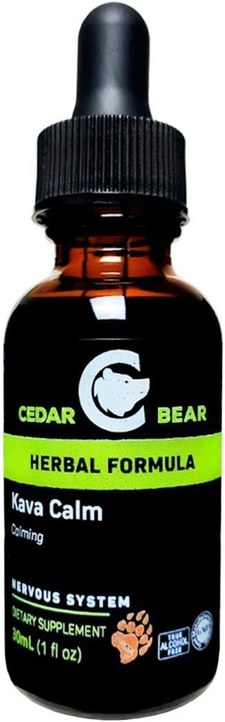 Cedar Bear Kava Calm en flydende herbal supplement, der understøtter de centrale nervesystem og fordøjelsessystemer 1 FL Oz