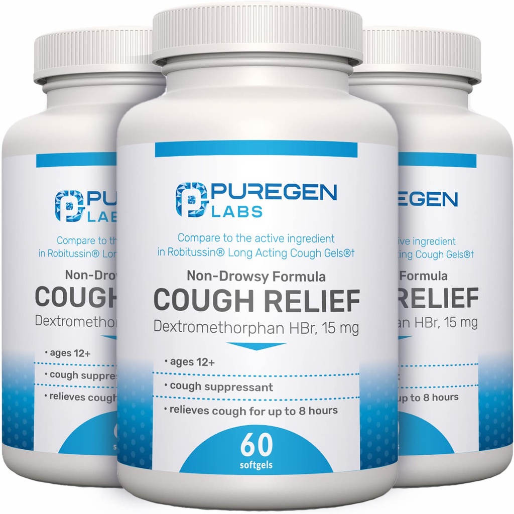 P Puregen Labs Hoste Relief for voksne Dextromethorphan HBr 15mg HBr 124; 8-Hour, Non- Drowsy, Long- Long- Long- Long- Bronchial Suppressant