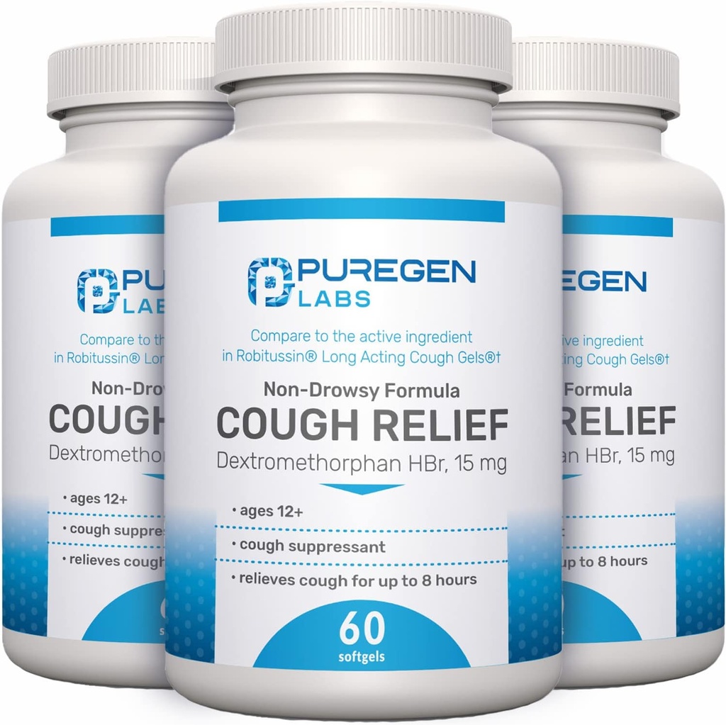 P Puregen Labs Hoste Relief for voksne Dextromethorphan HBr 15mg HBr 124; 8-Hour, Non- Drowsy, Long- Long- Long- Long- Bronchial Suppressant