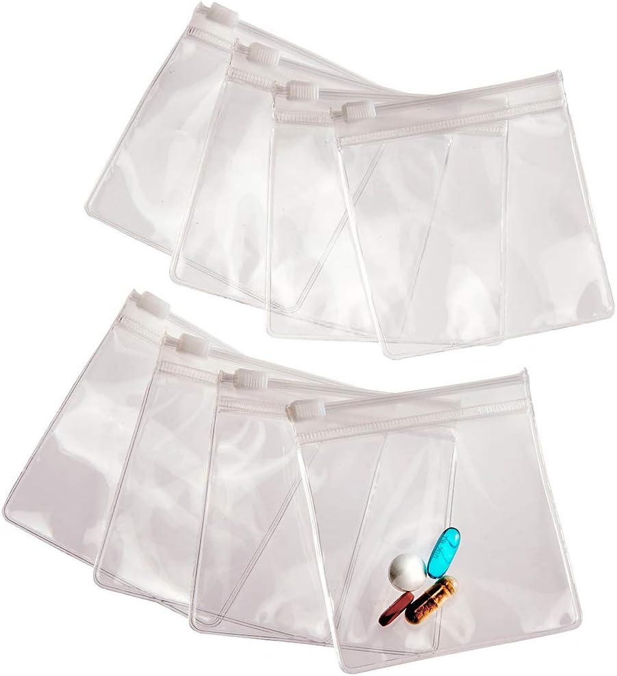 Glat Trip Pill tasker til rejser - 8 Genanvendelige Certified Food Grade Zip Top Pill Pouches til medicin, vitaminer, snacks og tilbehør - Større 3.25 x 3.5 Størrelse