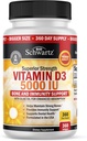 D3- vitamin 5000 IE (125 mcg) Naturlig immunsupporttilskud, Knoglestyrke, sund muskelfunktion, med Olivenolie til højeste absorption, Gluten Free & Non- GMO, 1 års forsyning, 360 Softgels