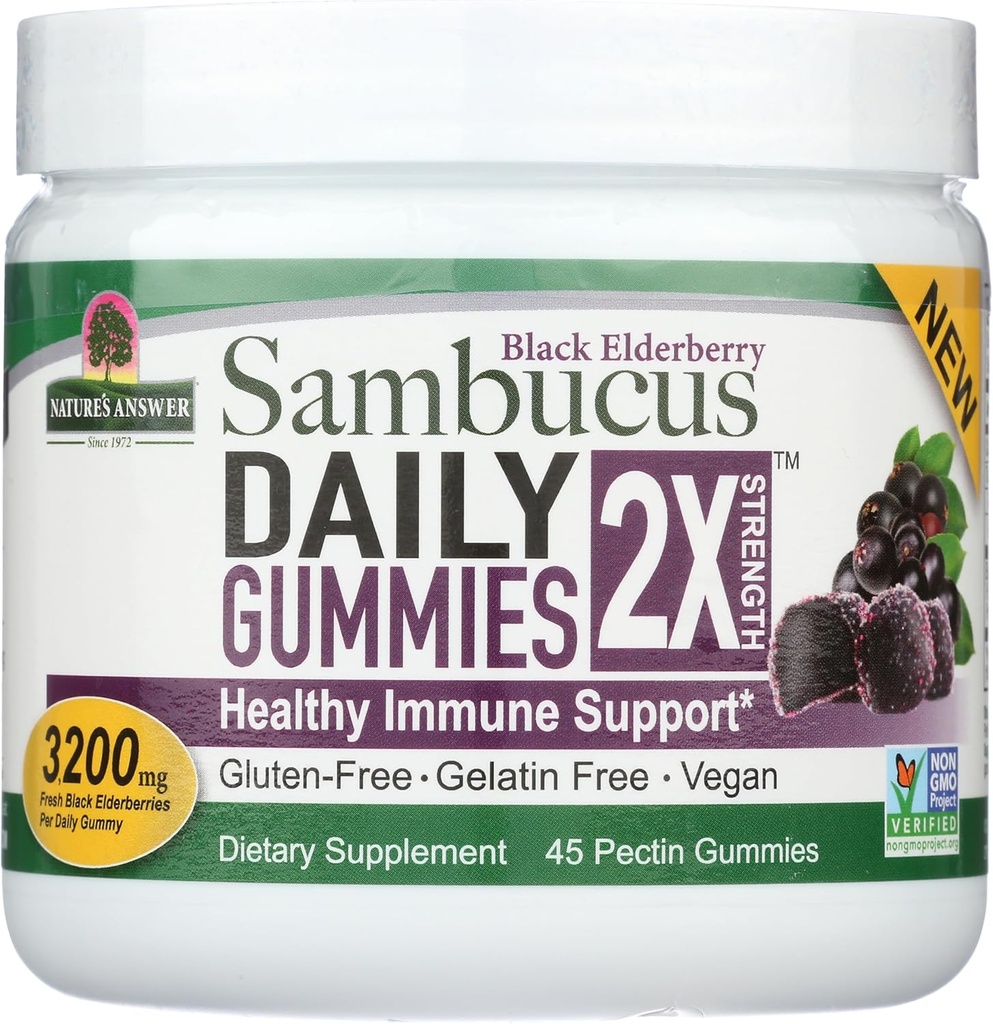 Nature 's Svar Sambucus Daily Gummies against 124; 2X More Elderberry 3200 mg Concentration against 124; Alkohol- fri, Gluten- fri, Gelatin- fri, Vegan, Non- GMO & No Preservatives