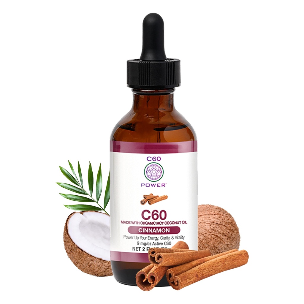 C60 Power Cinnamon Flavored C60 i Organic MCT Coconut Oil - Natural Wellness Support for Mænd & Kvinder, 99,99% Pure Sublimated C60, Promoes Energy, Mental Clarity, & Stamina - 2 fl oz Flaske