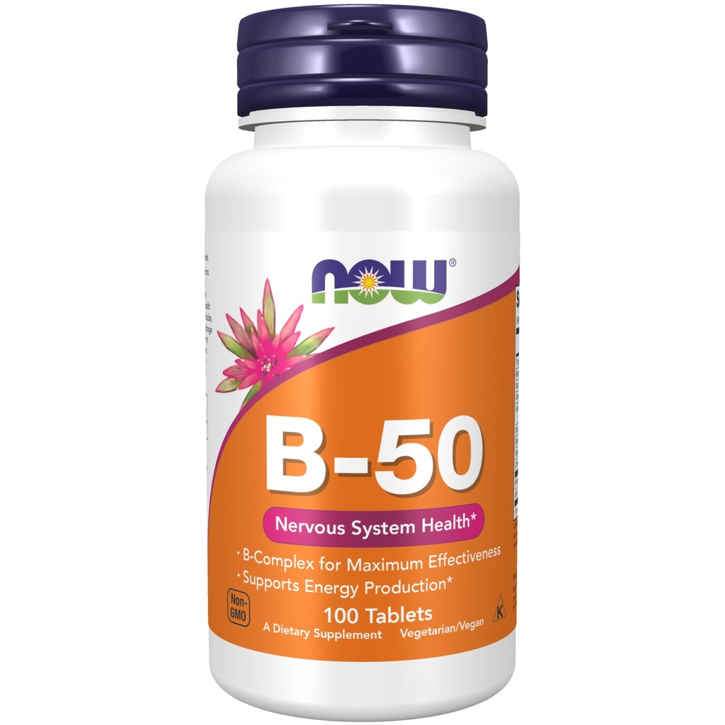 Now Foods Supplements, Vitamin B- 50 mg, Energiproduktion *, Nervesystemet Sundhed *, 100 tabletter