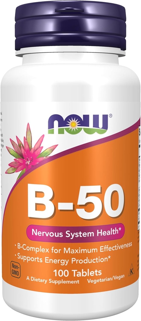 Now Foods Supplements, Vitamin B- 50 mg, Energiproduktion *, Nervesystemet Sundhed *, 100 tabletter