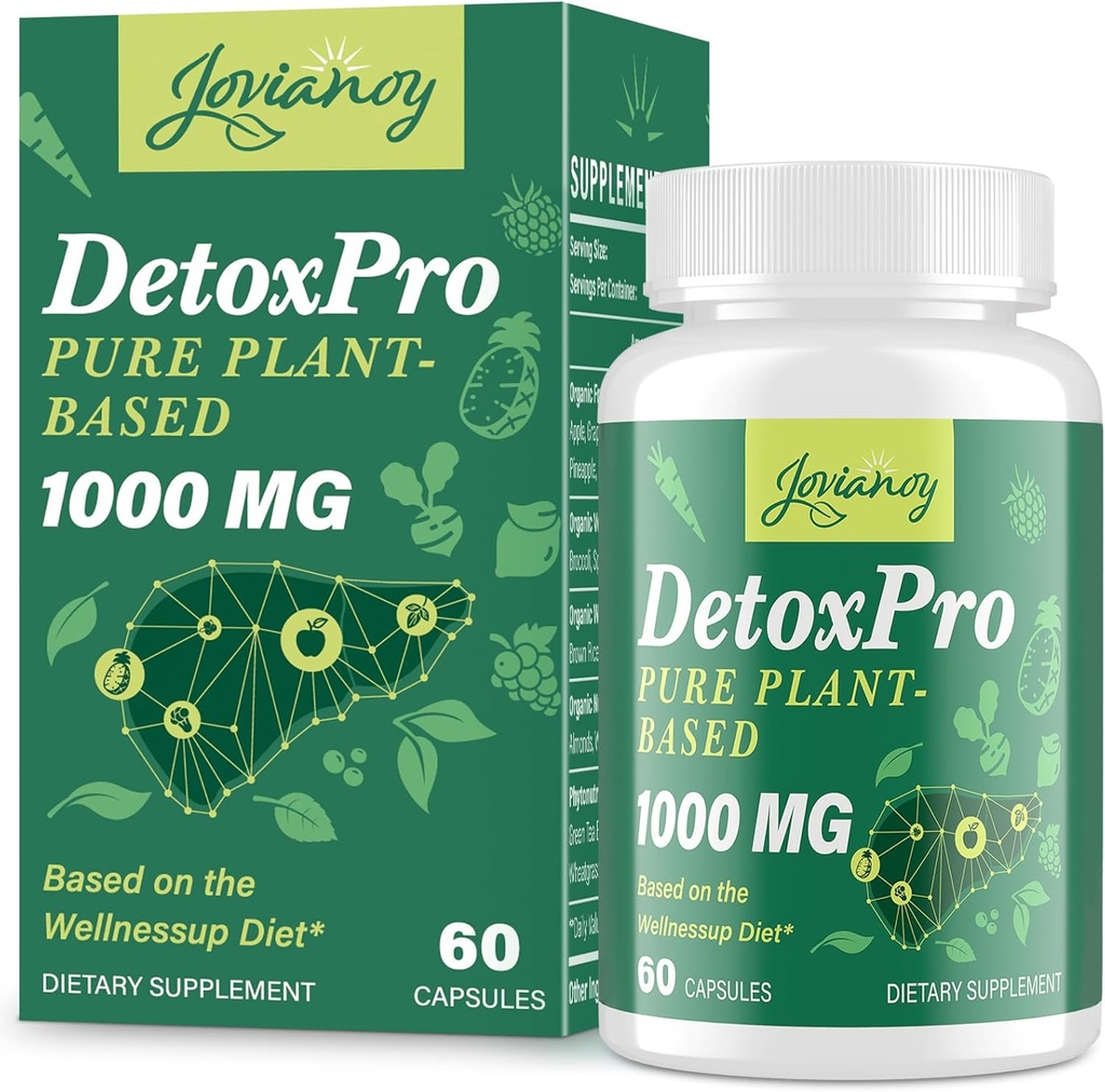 1000 MG Detox Detox Cleanse, High- Potent, Gut Cleanse & Detox kapsler til kvinder & mænd, naturlig afgiftning, kolon, lever, antioxidant & fordøjelsesstøtte, 60 kapsler