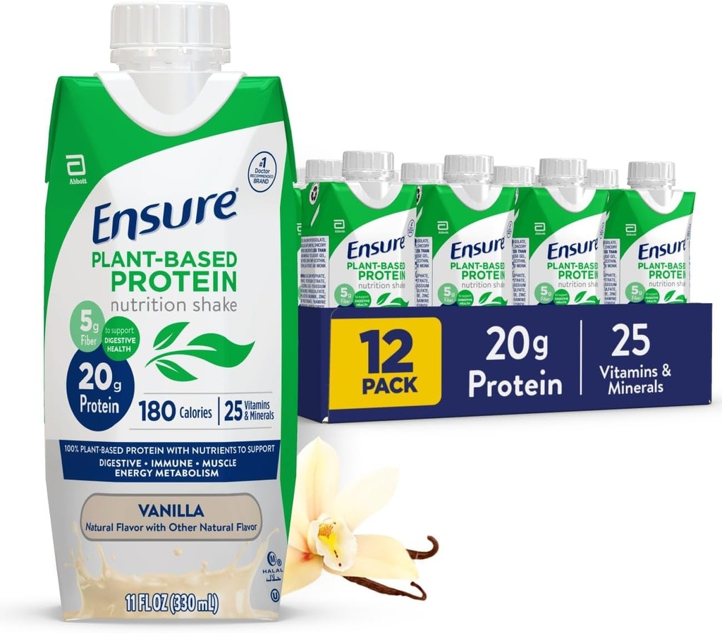 Ensure Plant-Based Vegan Protein Vanilla Nutrition Shake I Gluten-Free I Dairy-Free I Soy-Free Shake I 12 Pack
