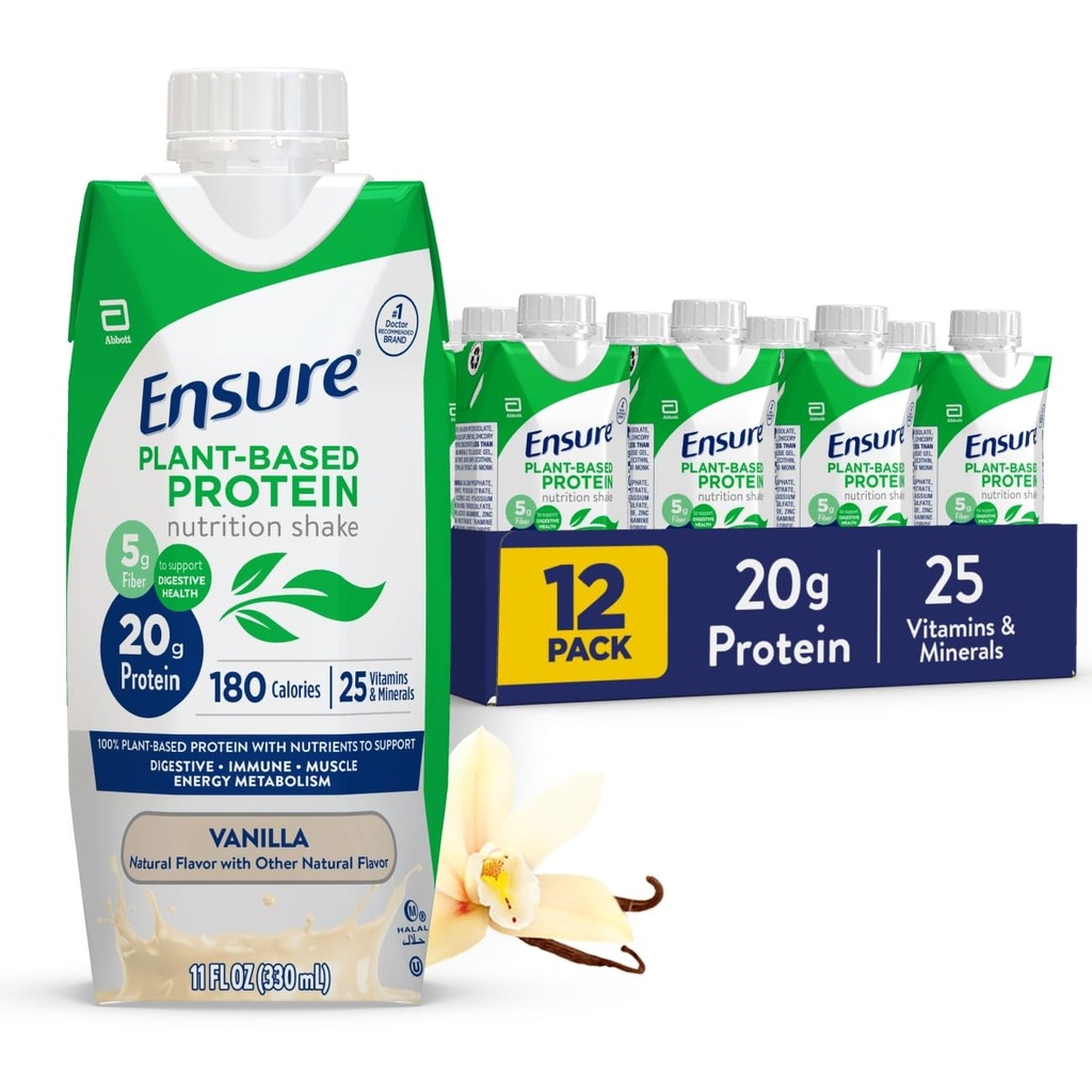 Sikre Plant- baseret Vegan Protein Vanilla Nutrition Shake I Gluten- Free I Dairy- Free I Soy- Free Flasket Liquid Shake I 12 Pack