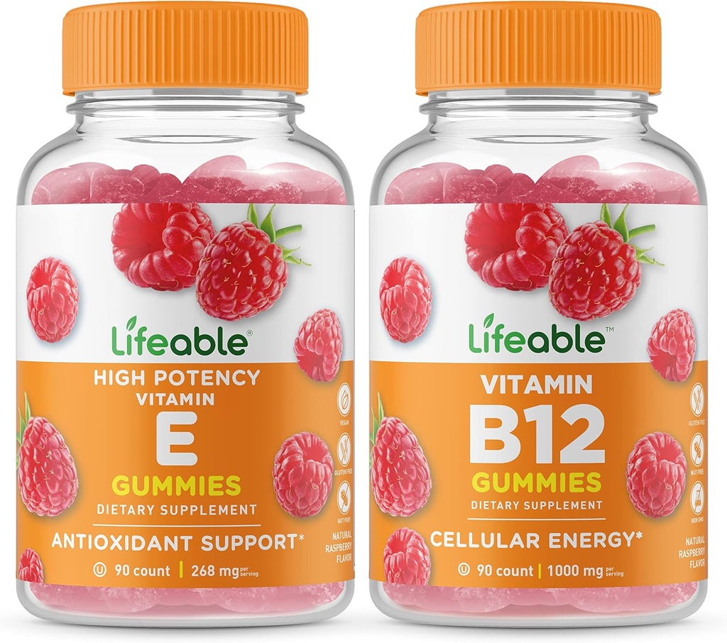 Levende vitamin E + vitamin B12, Gummies Bundle - Great Tasting, Vitamin supplement, Gluten fri, GMO fri, Chewable Gummy