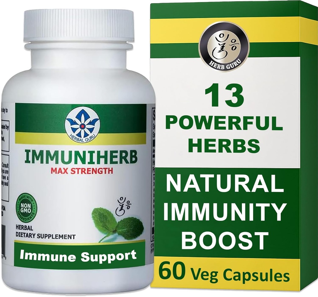 Immuniherb Immune Support Supplement – Herbal Immunity Supplement with Ginger, Forsythia, Licorice Root, Vitamin C & Zinc – Natural Immune Boosters for Daily Support, Non-GMO – 60 Veg Capsules